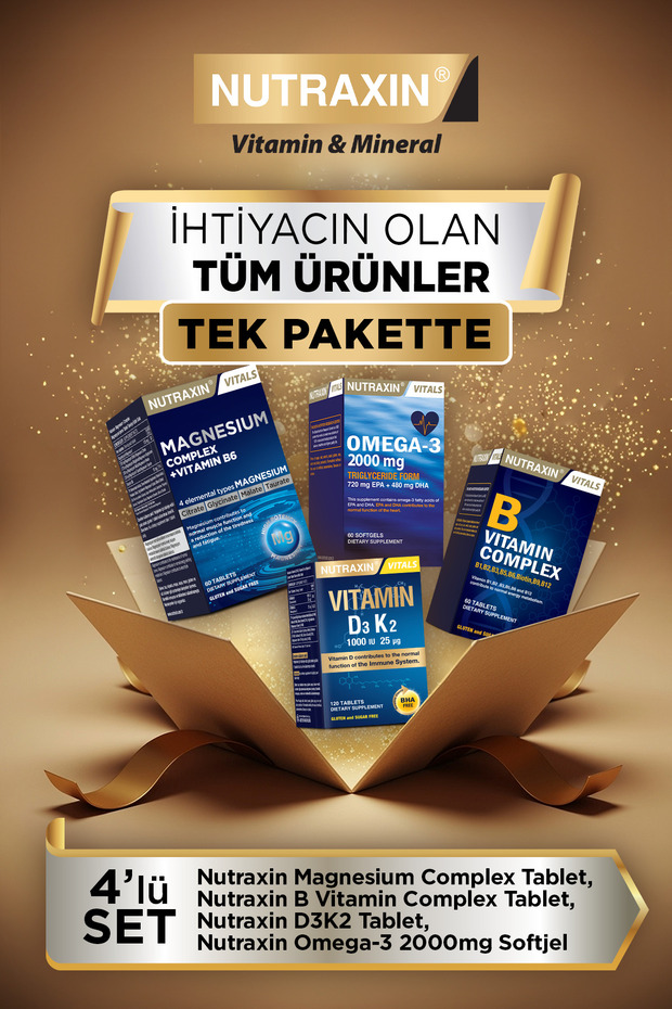 Magnezyum Complex + D3 K2 Tablet + Omega-3 2000mg + B Complex Premium Set 4’lü - 1