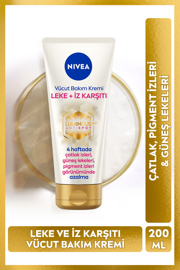NIVEA Luminous630 Leke Ve İz Karşıtı Vücut Bakım Kremi 200ml, Güneş Lekesi ve Çatlak Karşıtı, Nemlendirici