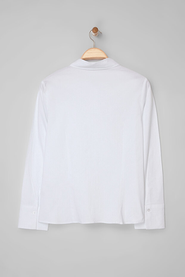 Wardrobe Essentials Beyaz Hafif Bele Oturan Pamuklu Dokuma Gömlek TBBAW26AX00020 - 6