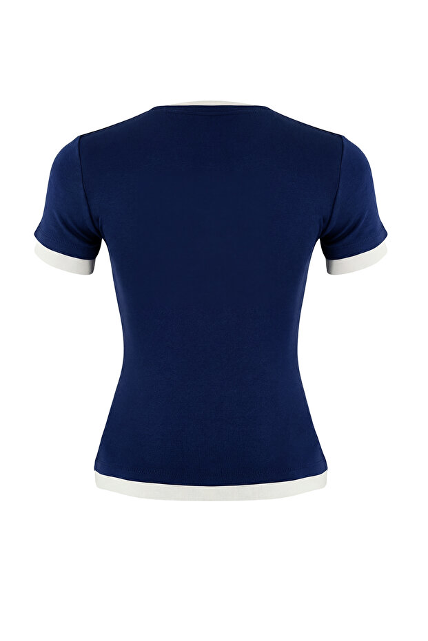 Lacivert Fitted/Vücuda Oturan Kısa Kollu Düğmeli Yumuşak Örme Bluz TWOSS26BZ00095 - 6