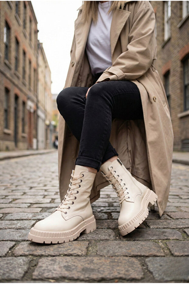 Women's Boots Beige Nappa Genuine Leather 315412453