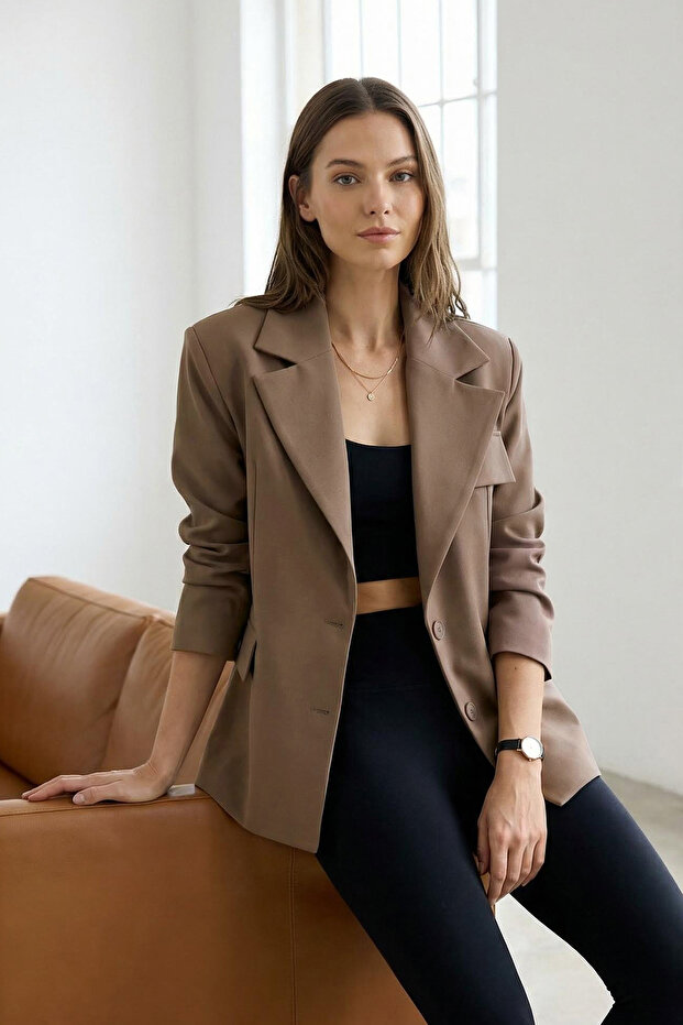 Mink Oversize bélelt duplasoros záródású szőtt blézer dzseki TWOSS22CE0077 - 1