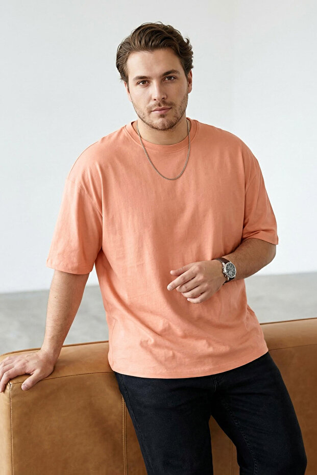 Unisex Büyük Beden Turuncu Oversize/Geniş Kesim %100 T-Shirt TMNSS23TS00139 - 2