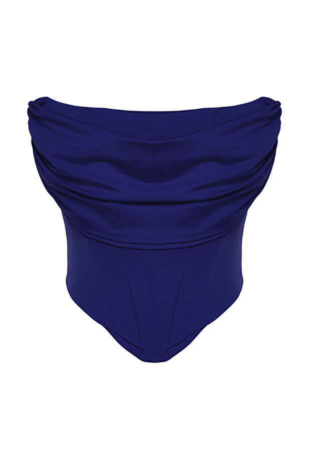 Saks Crop Astarlı Korse Detaylı Örme Büstiyer TPRSS23BS00006 - 7