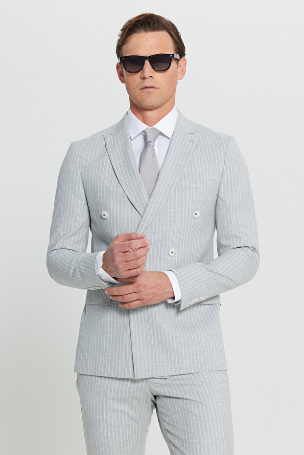 Altınyıldız Classics Normal Waist Slim Fit Light Gray Men's Suit Ace030252245_Agr