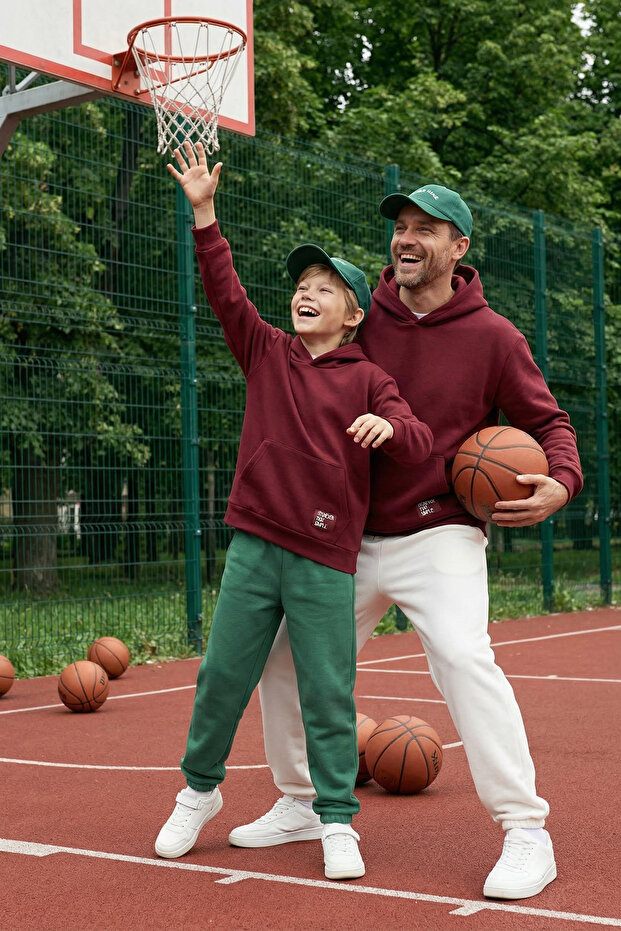 Bordo Baba-Oğul Unisex Baskılı Örme Mini Me Sweatshirt TKDAW25SW00072 - 1
