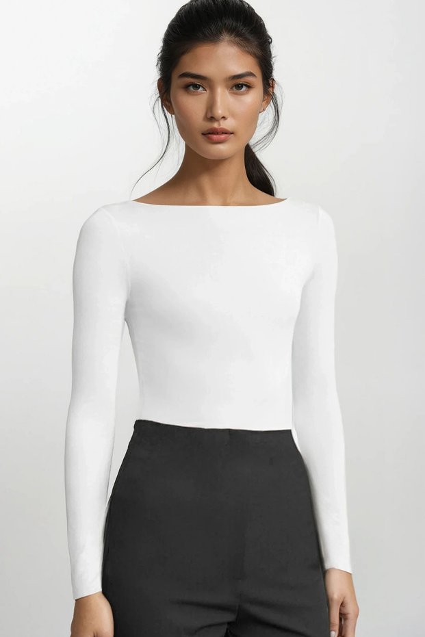 Women's Ecru Boat Neck Cashmere Textured Sheer Blouse Alc-X14794