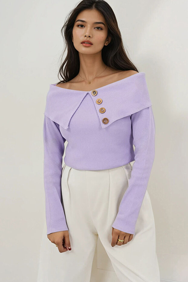 Lila Madonna Collar Button Accessory Knitwear Blouse Alc-X14673