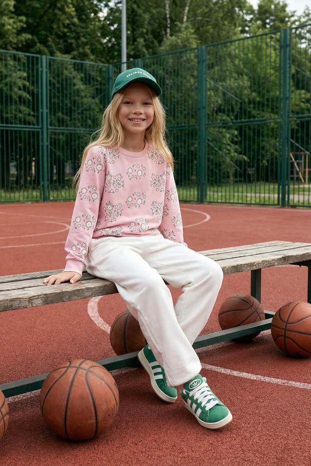 Pink*004 Girls Seasonal-Thin Flower Patterned Knitted Sweatshirt Tkdaw25Sw00001