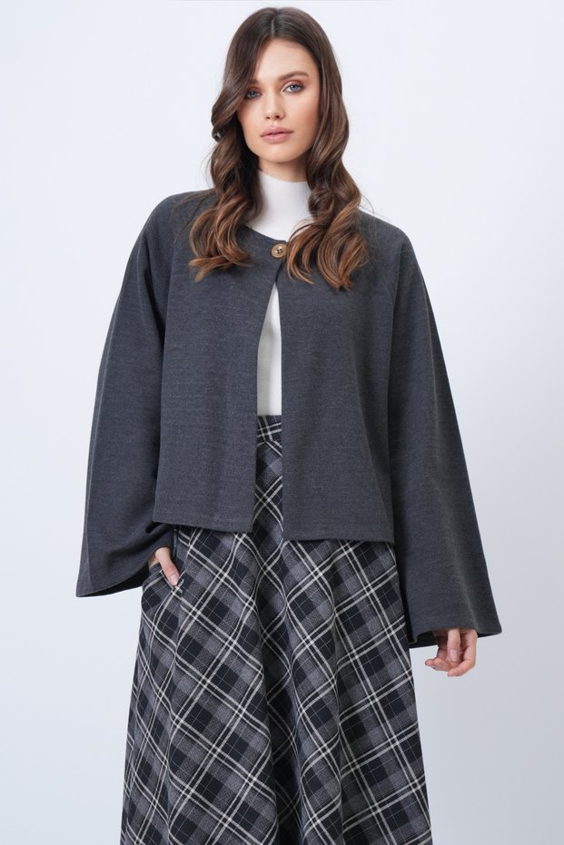Women's Anthracite Crew Neck Wide Cut Knitwear Jacket Alc-X14712