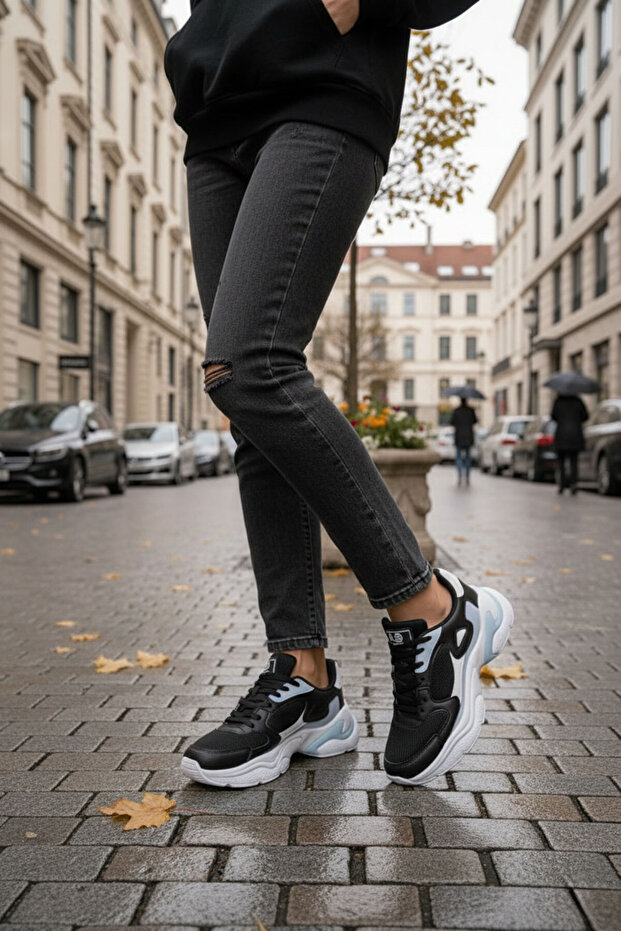 Siyah-Beyaz-Mavi Kadın Sneaker 18147 - 6