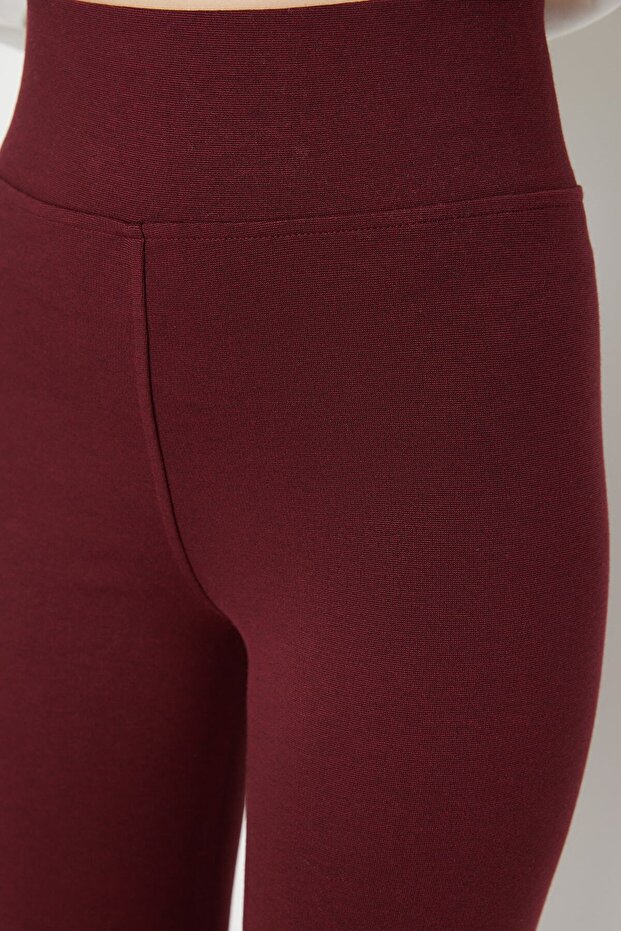 Bordo Toparlayıcı Beli Lastikli Yüksek Bel Esnek Örme Tayt TWOAW20TA0087 - 13