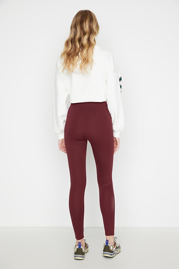 Bordo Toparlayıcı Beli Lastikli Yüksek Bel Esnek Örme Tayt TWOAW20TA0087 - 14