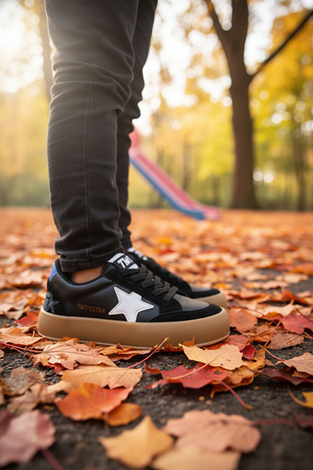 Black-Navy Blue Kids Unisex Sneaker 20837