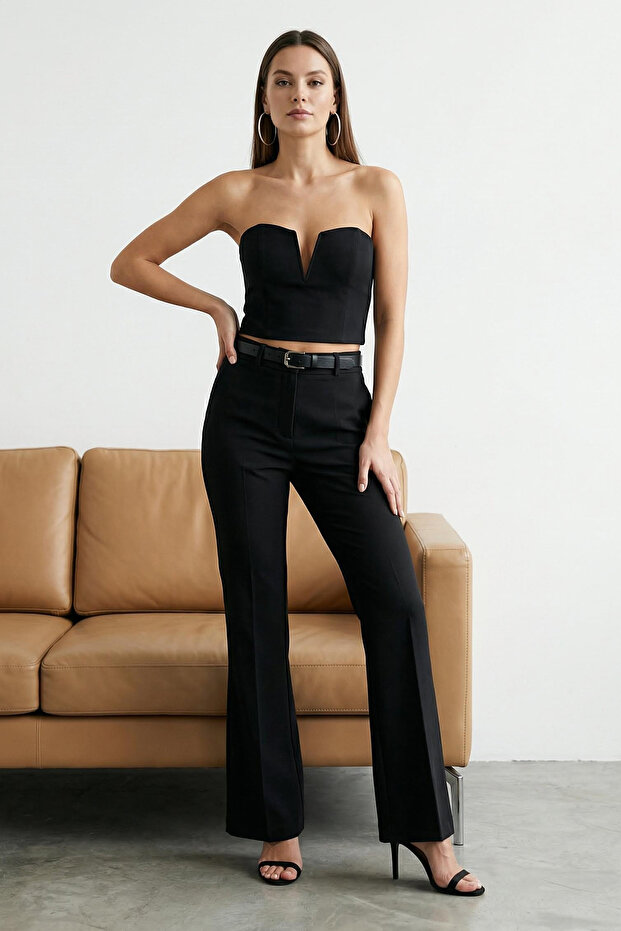 Siyah Flare Kalıp Bootcut Kumaş Pantolon TWOAW26PL00056 - 1