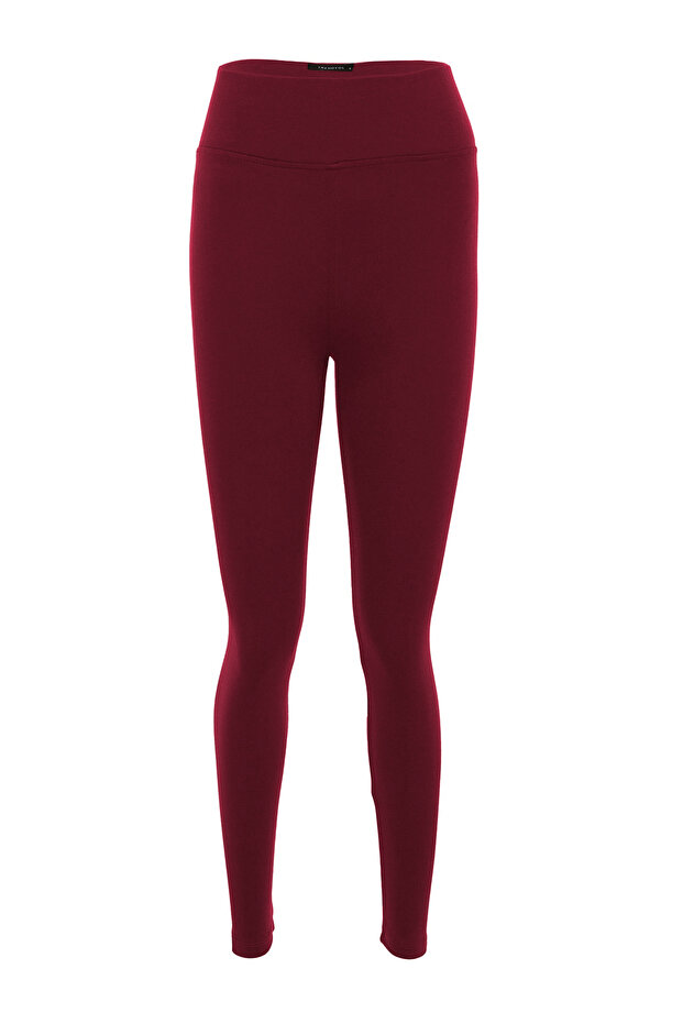 Bordo Toparlayıcı Beli Lastikli Yüksek Bel Esnek Örme Tayt TWOAW20TA0087 - 16