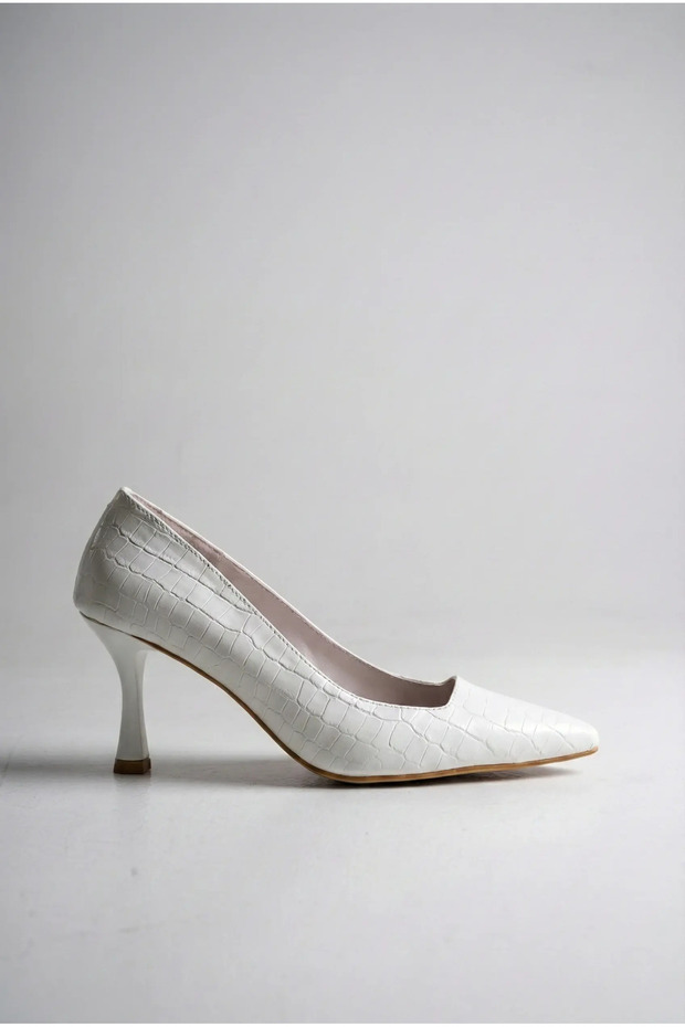 Special Series White Croco Design Pointed Toe Stiletto Heeled Shoes