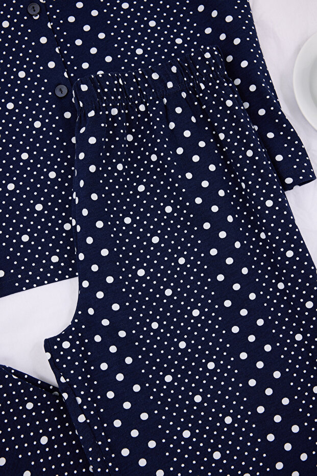 Lacivert Pamuklu Likralı Puantiyeli Örme Pijama Takımı THMSS26PT00022 - 7