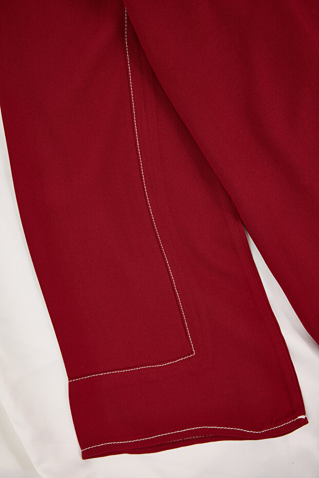 Bordo Dikiş Detaylı Rahat Kalıp Viskon Dokuma Pijama Takımı THMSS26PT00003 - 7