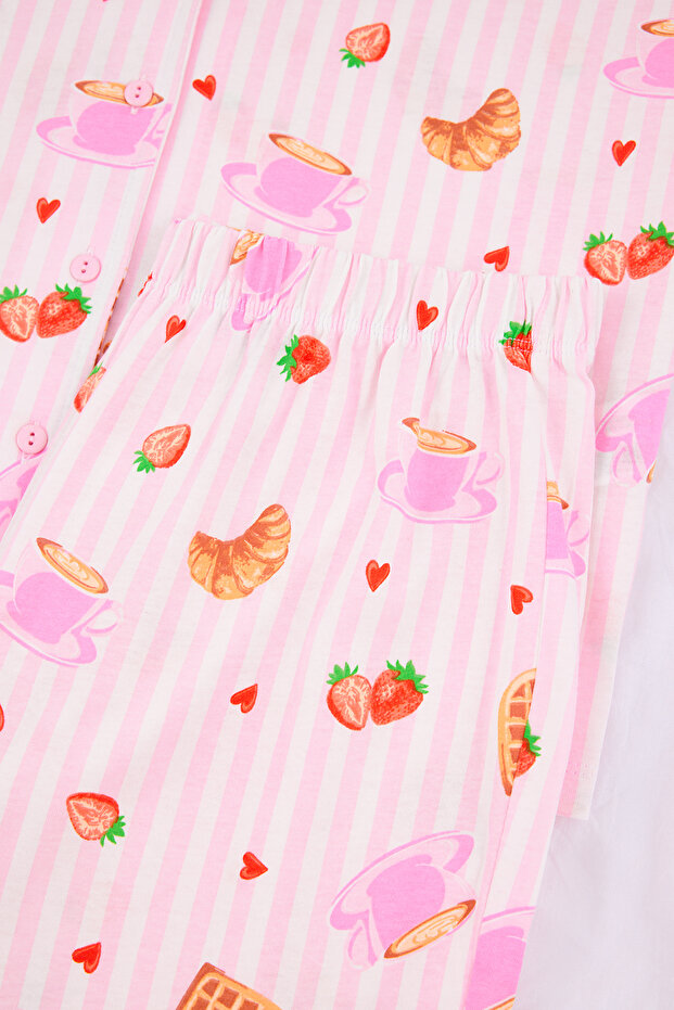 Pembe-Çok Renkli %100 Pamuklu Eğlence Desenli Örme Pijama Takımı THMSS26PT00008 - 6