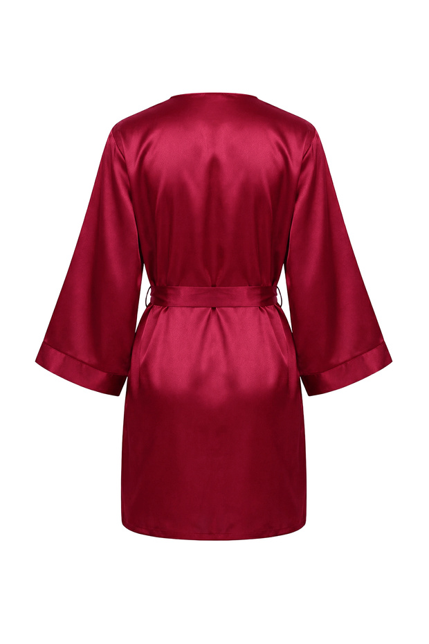 Bordo Saten Dantel Detaylı 4'lü Çeyiz Set Dokuma Pijama Takımı- Külot-Sabahlık THMSS26PT00036 - 10