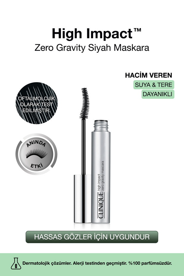 Hacim Veren Siyah Maskara - High Impact™ Zero Gravity Maskara - Black 8 ml | Suya Ve Tere Dayanıklı - 1