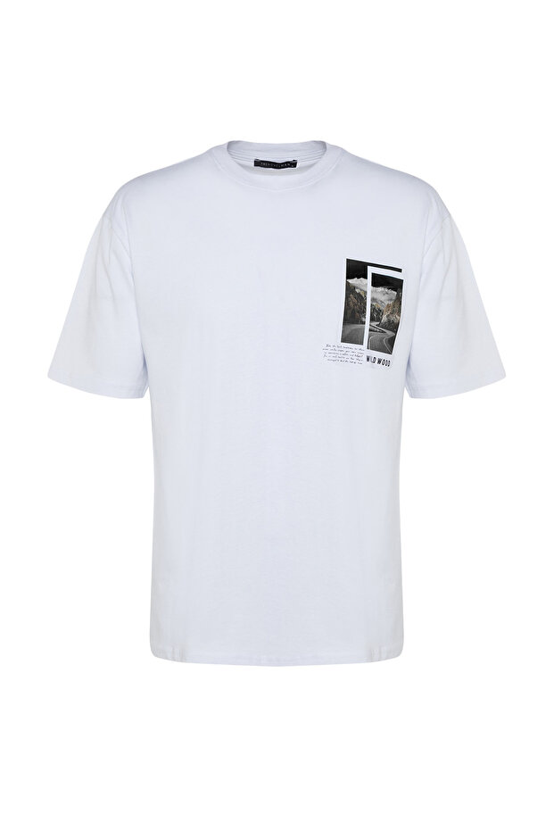 Beyaz Oversize/Geniş Kesim Kısa Kol Manzara Baskılı %100 Pamuk T-Shirt TMNSS23TS00242 - 7