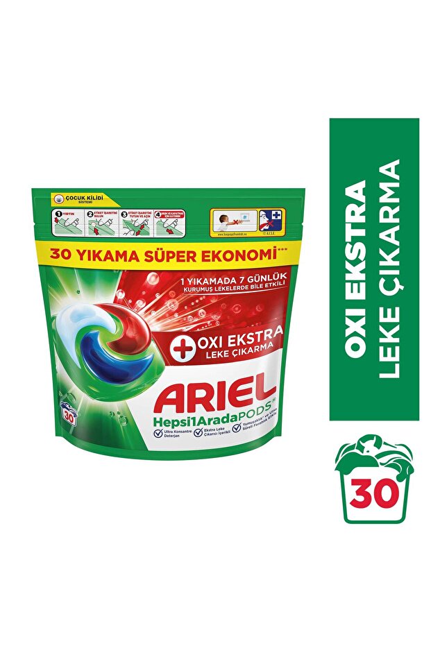 Ariel Hepsi1Arada PODS® Oxi Extra Leke Çıkarma Kapsül Çamaşır Deterjanı Beyazlar ve Renkliler 30 Yıkama