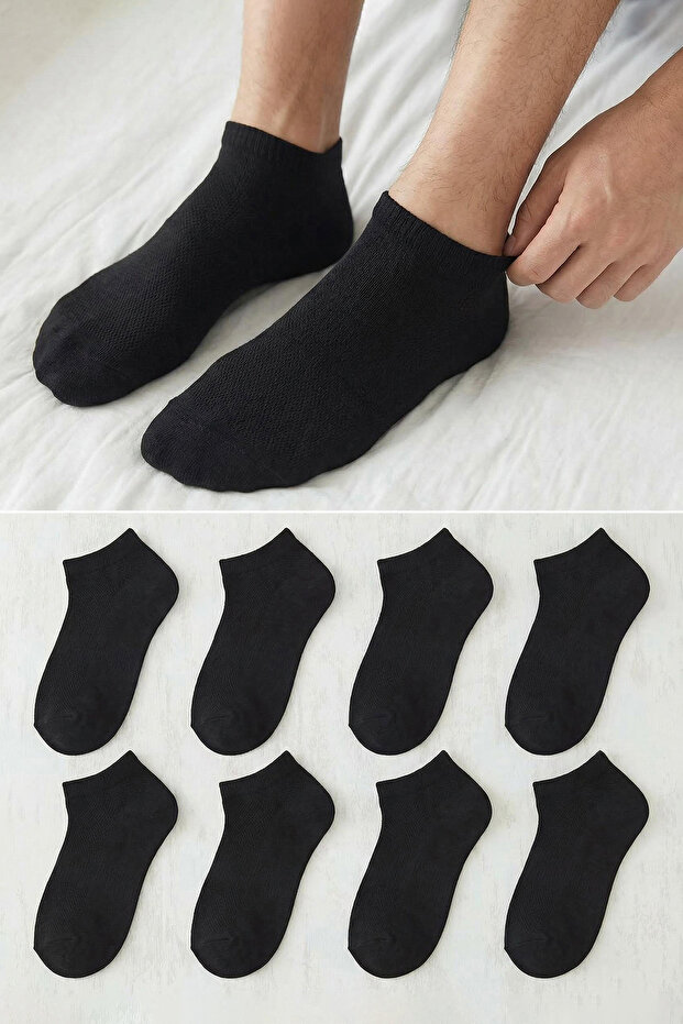 Siyah Unisex 8'li Kısa Boy-Görünmez Yazlık Pamuklu Hava Alan Çorap TMNSS25CO00016 - 3