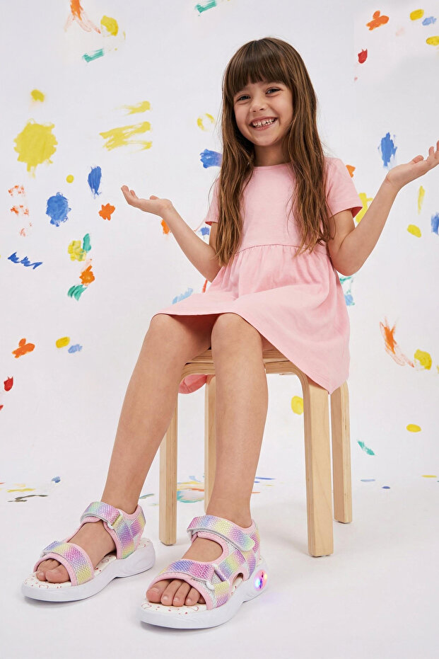 Pembe Renk Bloklu Işıklı Küçük Kız Çocuk Kids Spor Sandalet TAKSS25SD00070 - 2