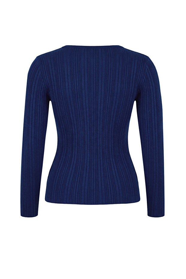 Wardrobe Essentials Lacivert Fitted/Vücuda Oturan Fitilli Triko Kazak | TWOAW26KZ00083 - 6