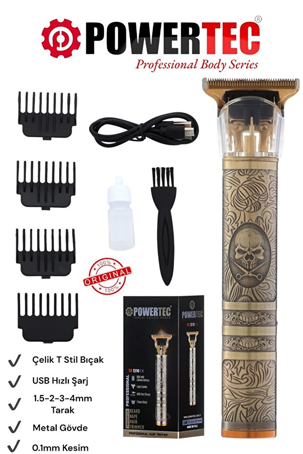 Powertec TR-1210 Profesyonel Usb Şarjlı Sakal Vücut Kıl Tüy Alma Kadın Erkek Lazer Öncesi Epilasyon Makinesi