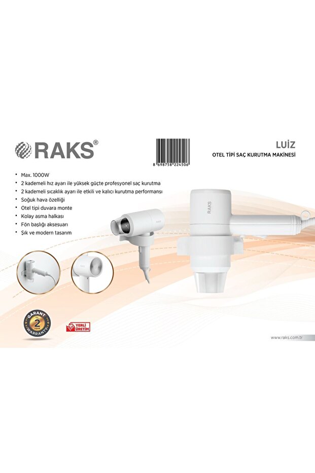 Luiz 1000W Otel Tipi Saç Kurutma Makinesi - 1