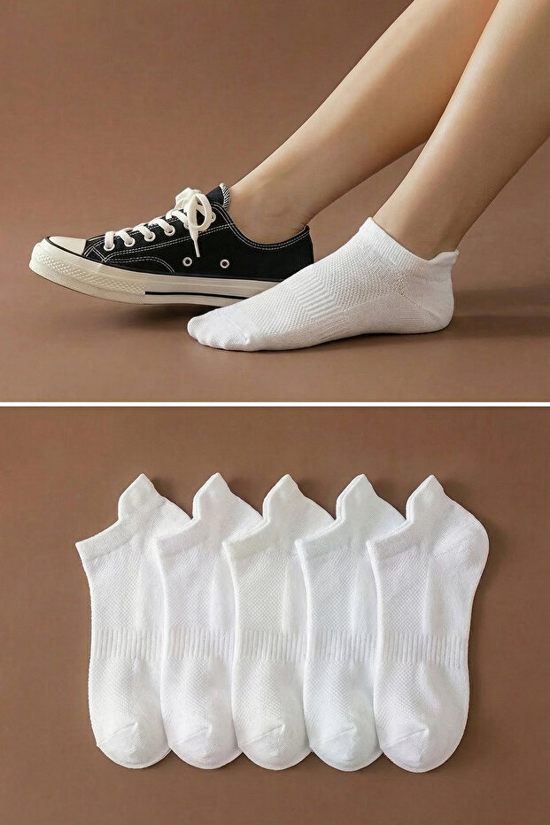 Beyaz 5'li Paket Pamuklu Örme Spor Yoga Çorap TWOAW20CO0011 - 1