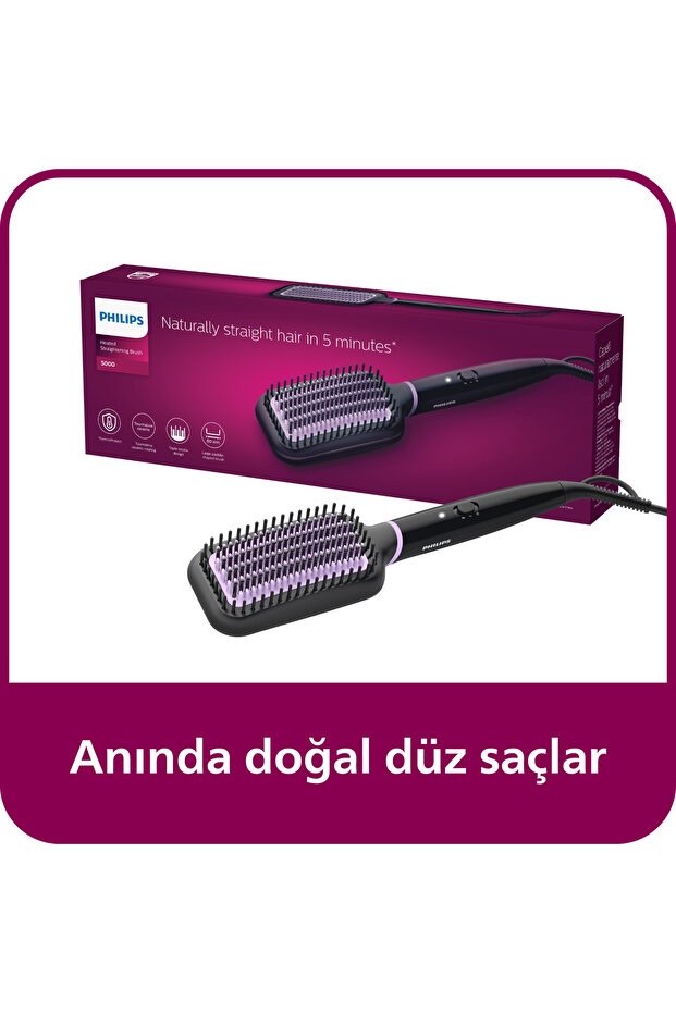 Düzleştirici Tarak, Anında Doğal Düz, Pürüzsüz Kabarmayan Saçlar, BHH880/00