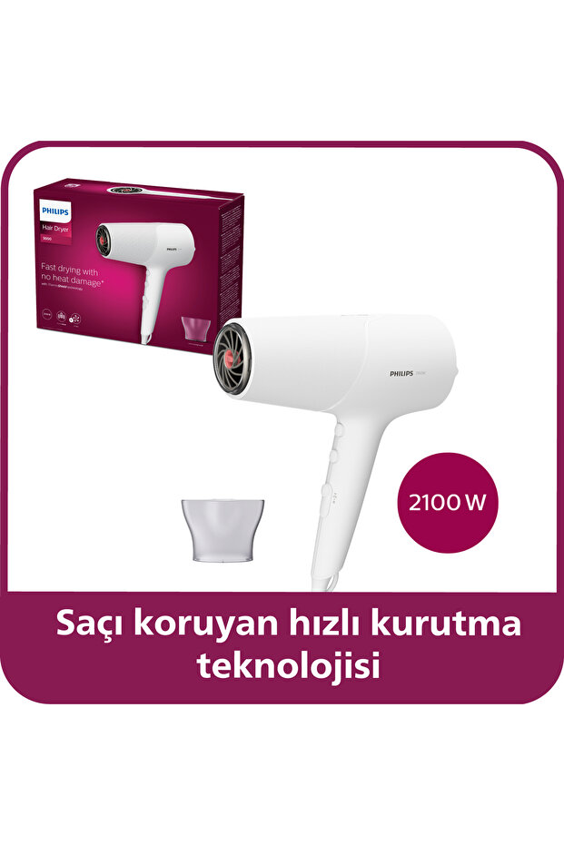 5000 Serisi Saç Kurutma Makinesi, 2100w, ThermoShield teknolojisi, İyonik Bakım, BHD500/00