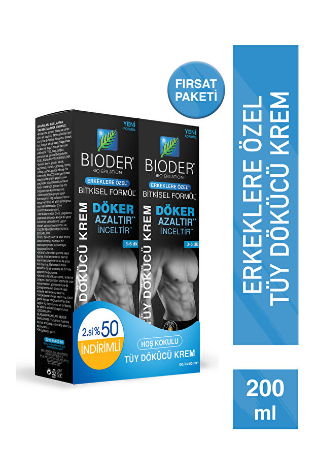 Bioder Tüy Dökücü Krem 2x100 ml Men – Erkeklere Özel Güçlü Etki