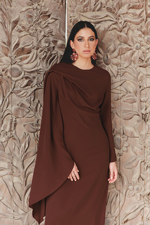 Bordo Şal Detaylı Abiye Elbise TCTSS24DB00036 - 1
