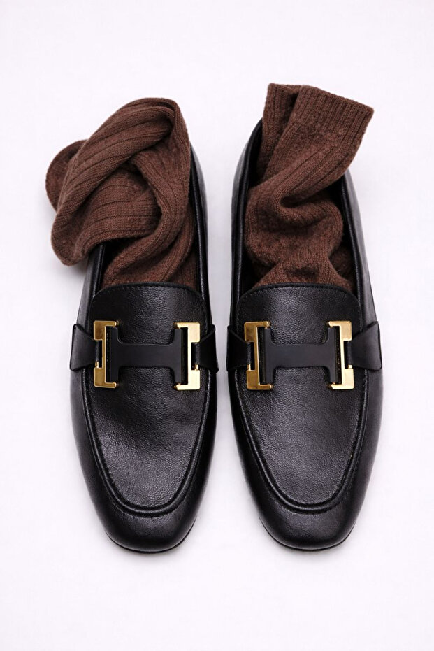 Siyah Toka Detaylı Kadın Loafer TAKSS26LA00009 - 1