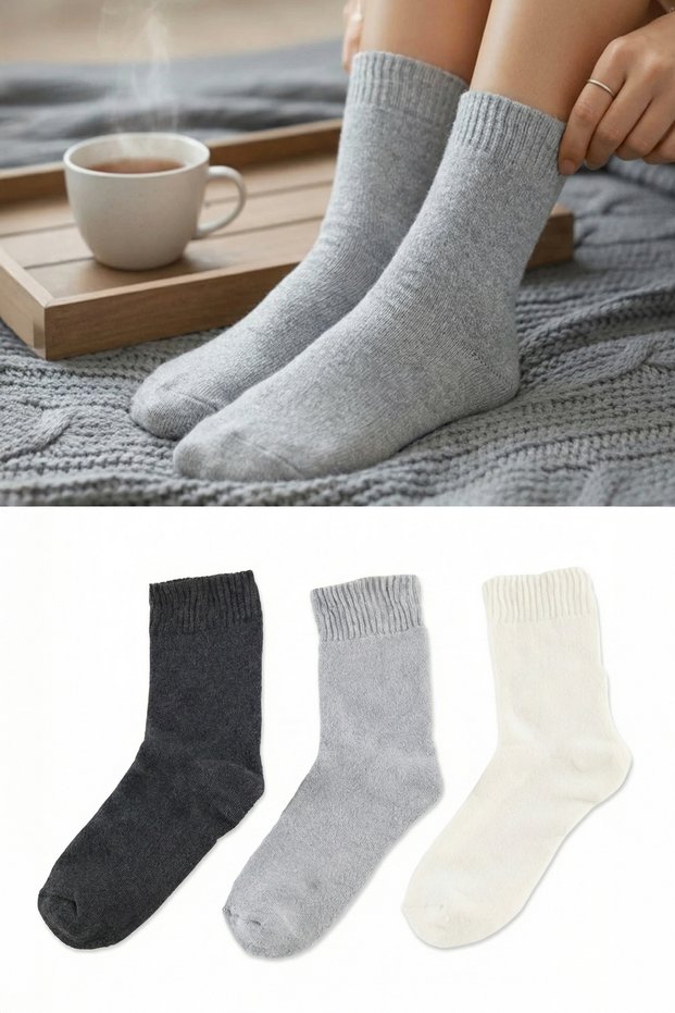 Multicolored 3 Pack Thick Towel Knitted Socks Thmaw25Co00006