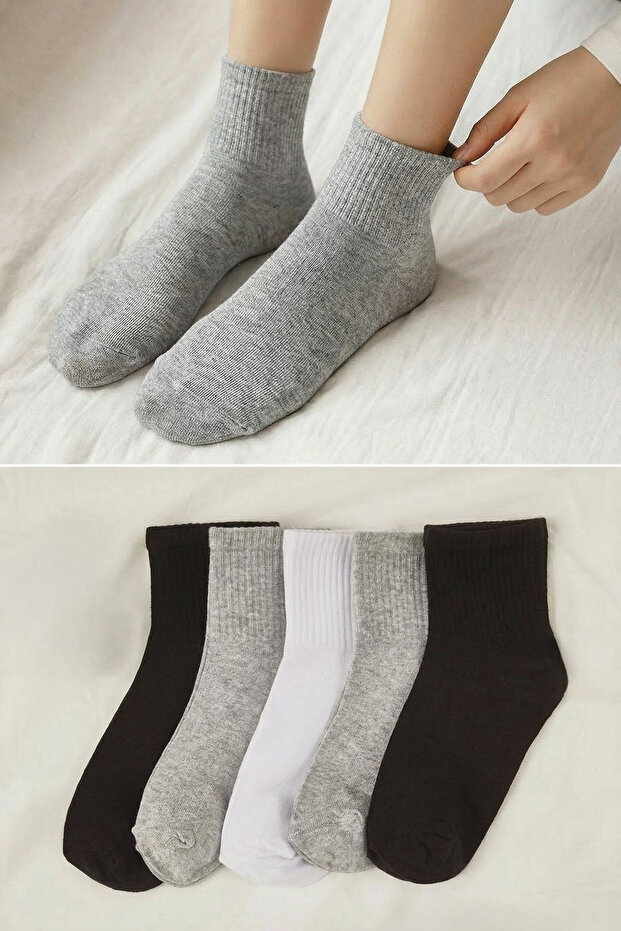 Siyah 5'li Paket Pamuklu Örme Çorap TWOSS21CO0015 - 1