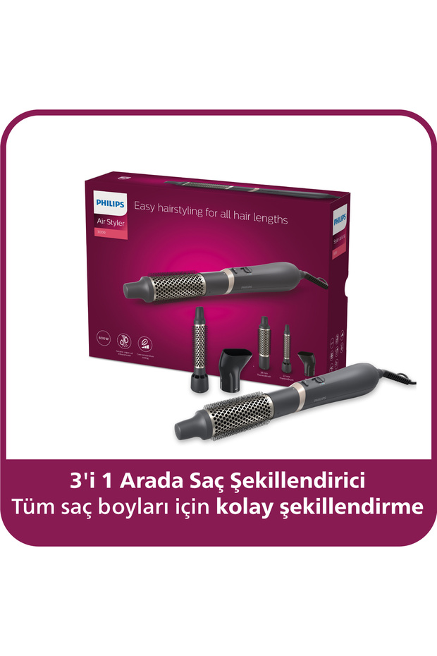 3000 Serisi 3'ü 1 Arada Saç Şekillendirici, Seramik Argan Yağı Katkılı Plakalar, BHA301/00 - 1