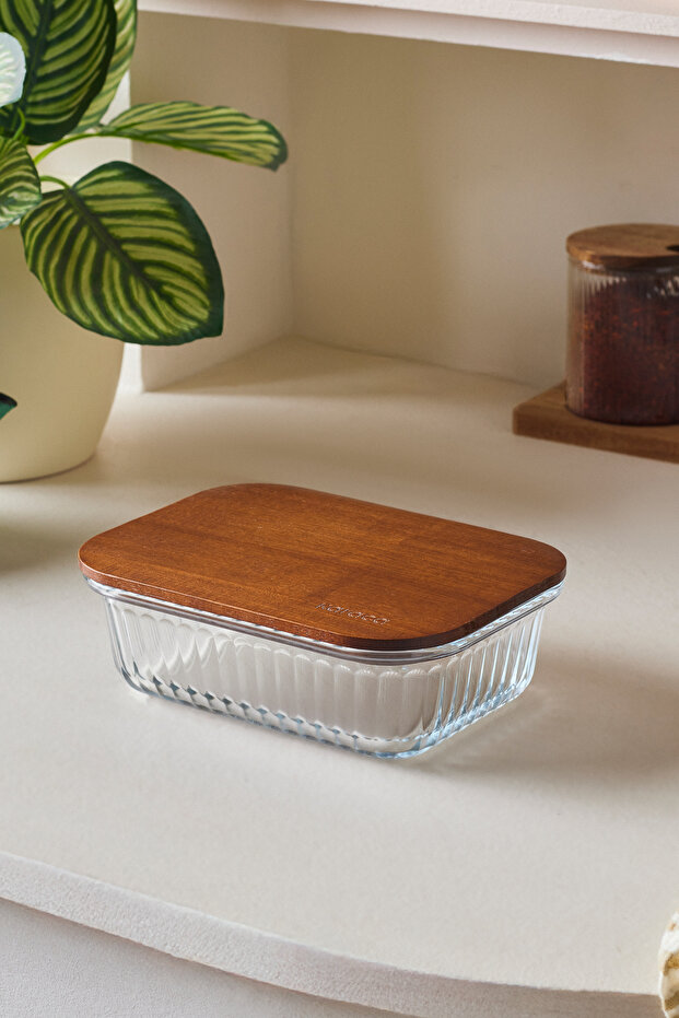 Massi Acacia Wooden Lid Glass Storage Container 640 ml