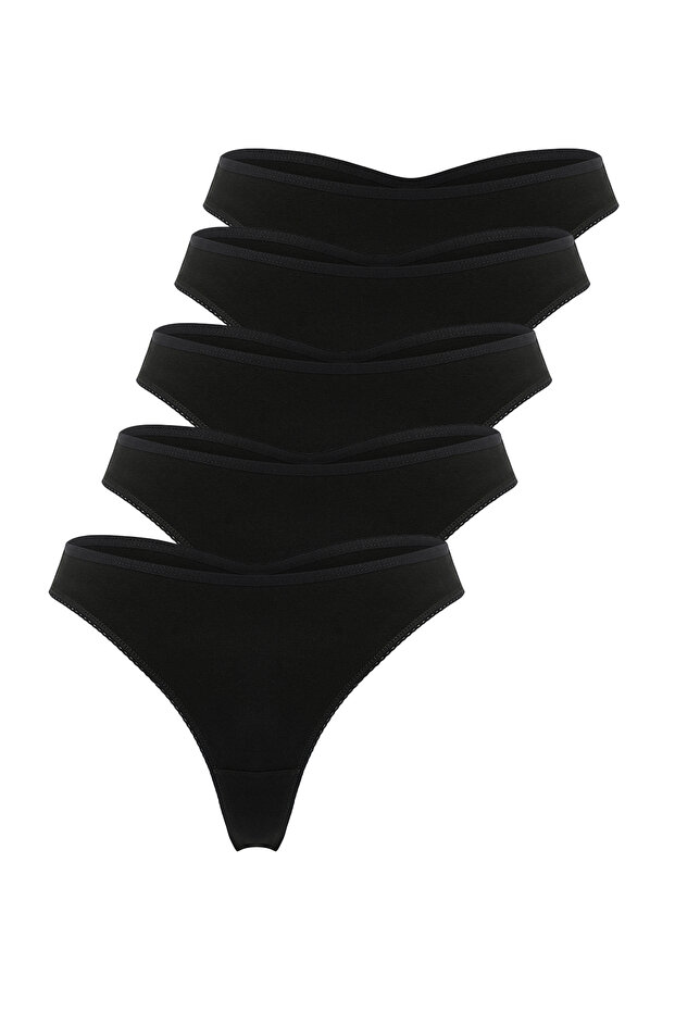 Siyah 5'li Paket Tanga Örme Külot THMSS25KU00048 - 4