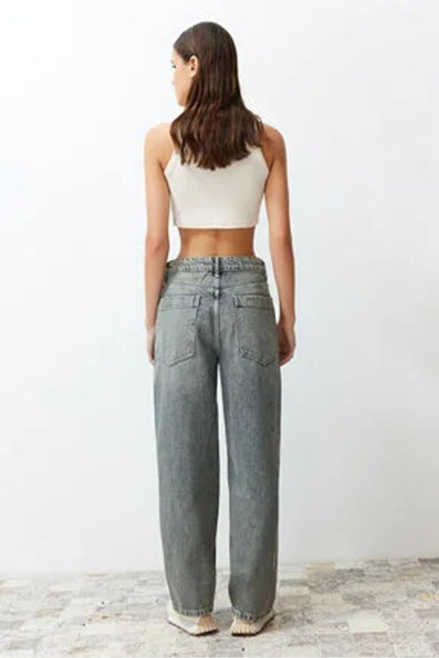 Mavi Soluk Efekt Vintage Düşük Bel Wide Leg TWOSS24JE00147 - 5
