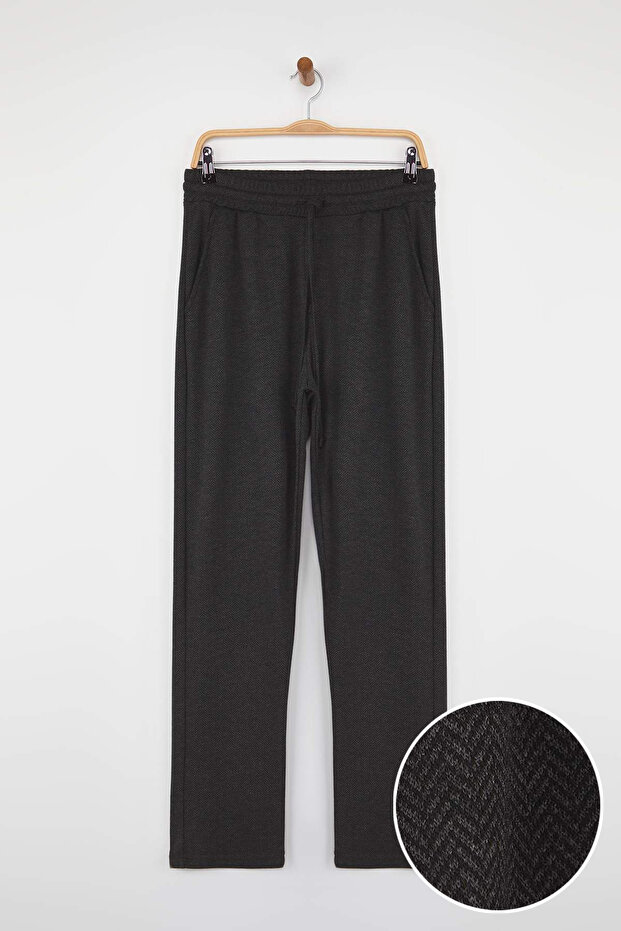 Siyah Regular Fit Balıksırtı Desen Örme Kalın Pijama Altı TMNAW26PJ00001 - 1