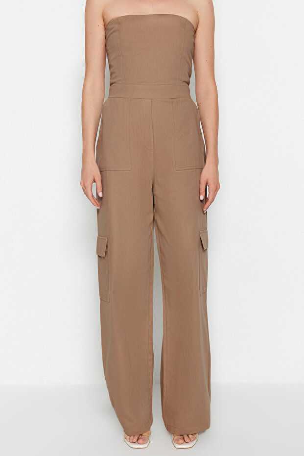 Camel Kargo Cepli Straplez Yaka Maxi Dokuma Tulum TWOSS23TU00192 - 3