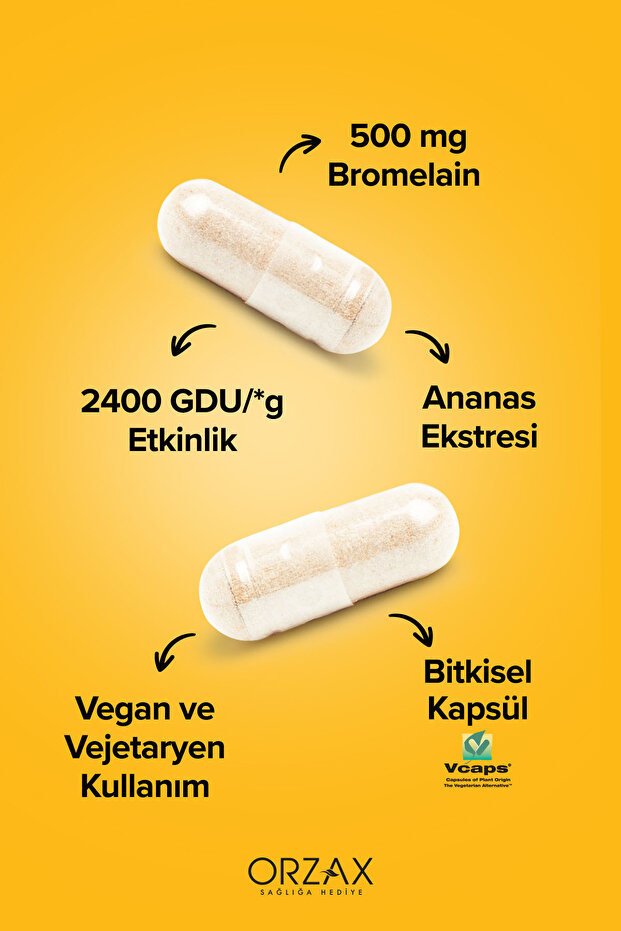 Bromelain 500 Mg Takviye Edici Gıda (Ananas Ekstresi - 2400 GDU / g Bromelain İçerir) 30 Kapsül - 3