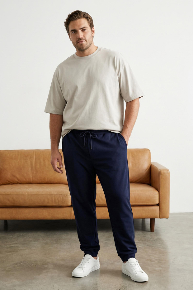 Lacivert Büyük Beden Regular/Normal Kesim Jogger Basic Pamuklu Eşofman Altı TMNAW24AJ00003 - 1