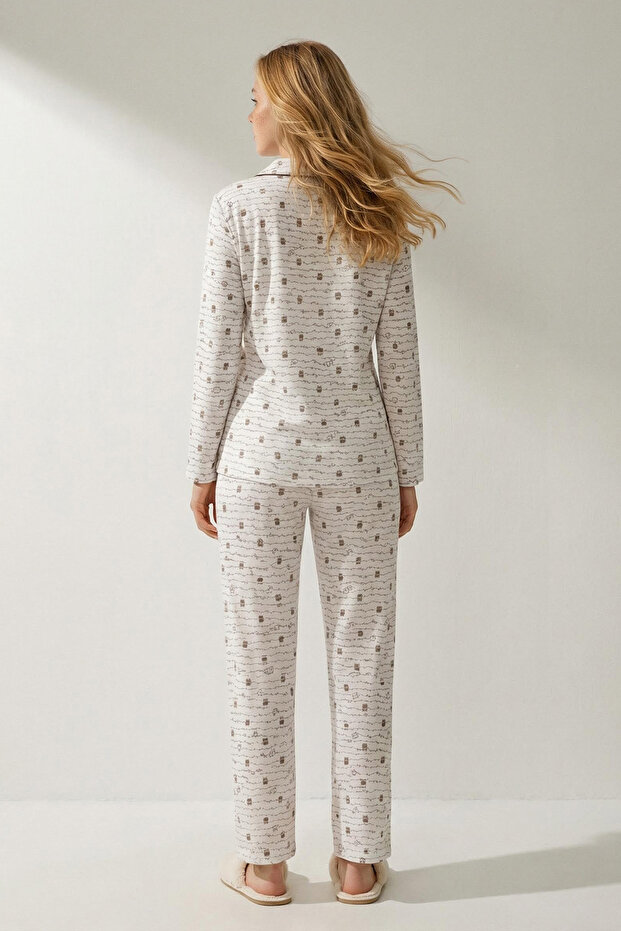 Kahverengi Pamuklu Animal Biyeli Fitilli Örme Pijama Takımı THMSS26PT00078 - 4